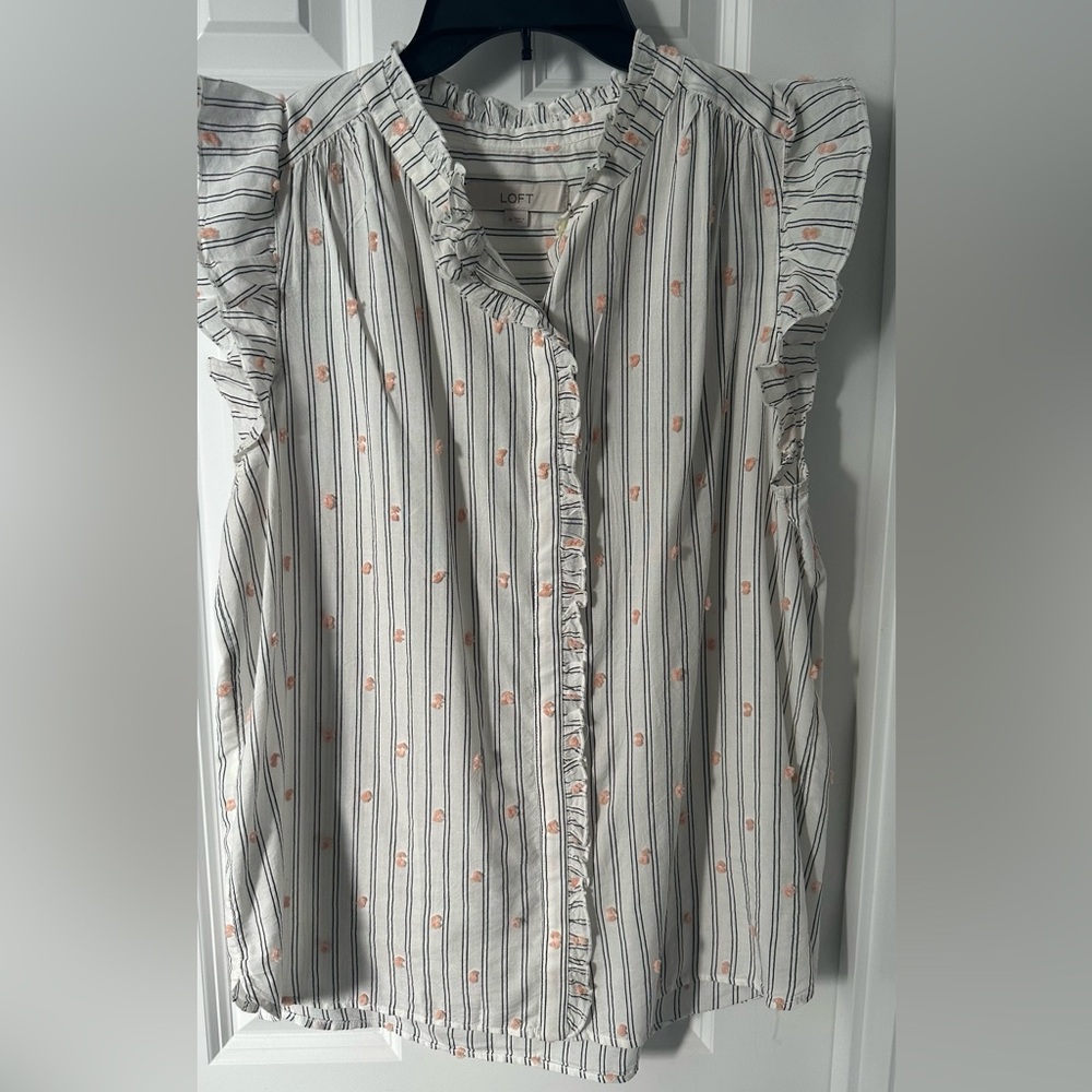 LOFT White and Black Striped Blouse